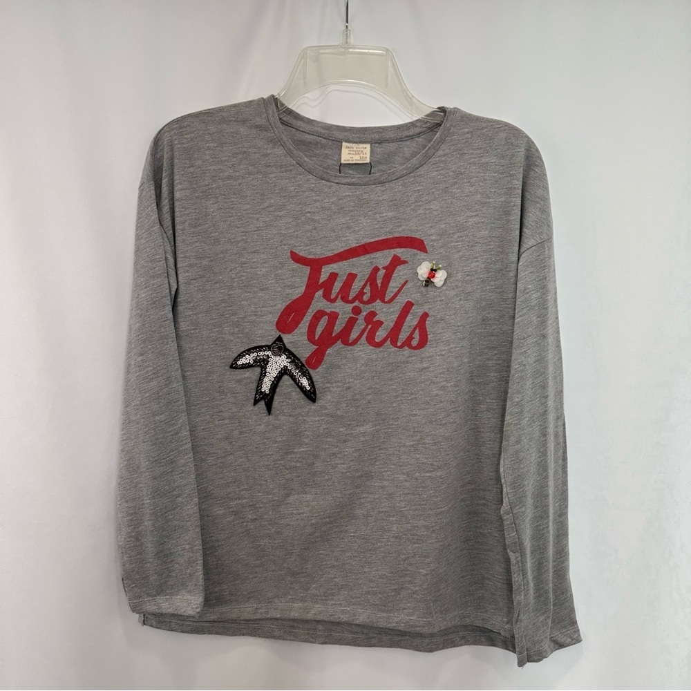 ZARA Just Girls Gray Long Sleeve Beaded T-Shirt